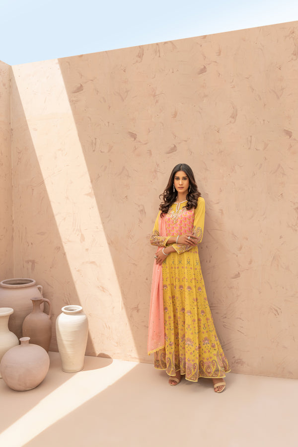 Wahaj M Khan The Print Story Yellow Printed TPS Anarkali